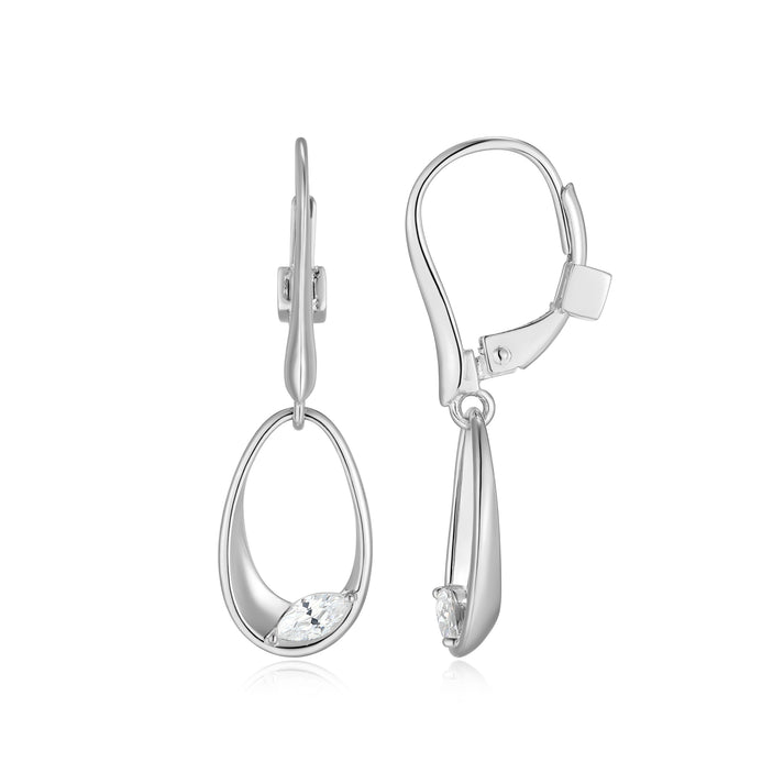 Marquise Cubic Zirconia Leverback earrings in Sterling Silver