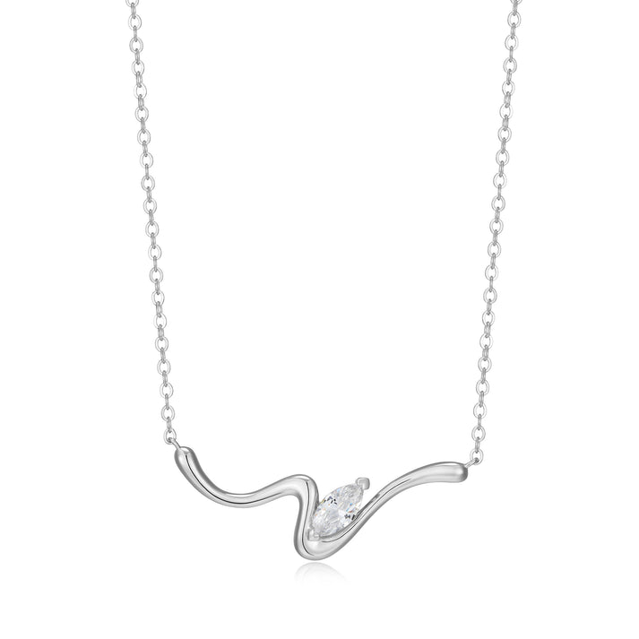 Cubic Zirconia Marquise Chain Attached Necklace in Sterling Silver 925 Purity