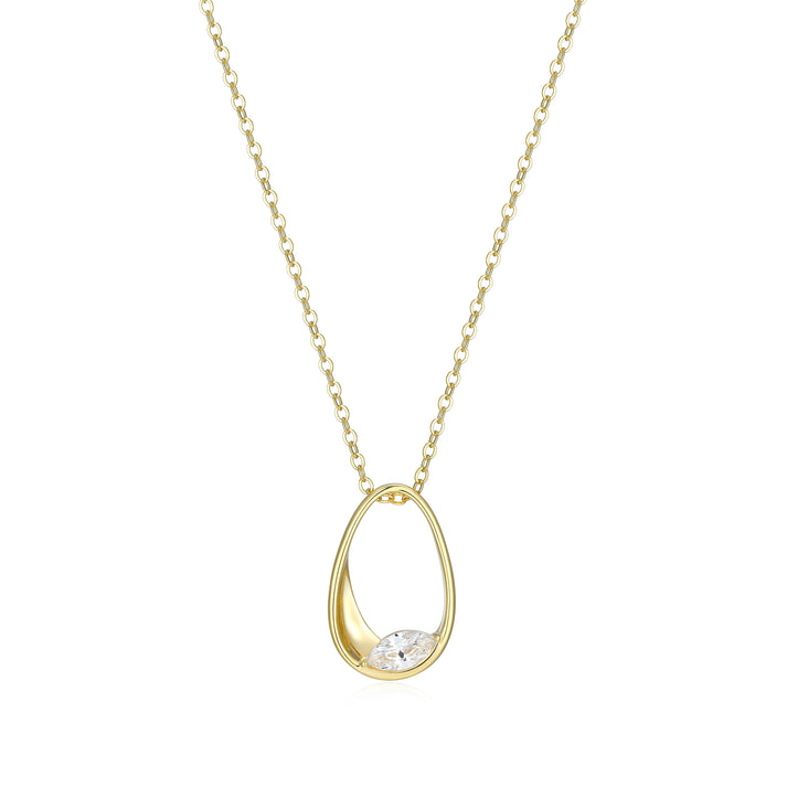 Marquise Cubic Zirconia Free Form Pendant in Sterling Silver Yellow Gold Plated