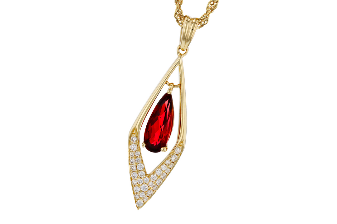 14k Yellow Gold Pear Mozambique Garnet Drop Pendant