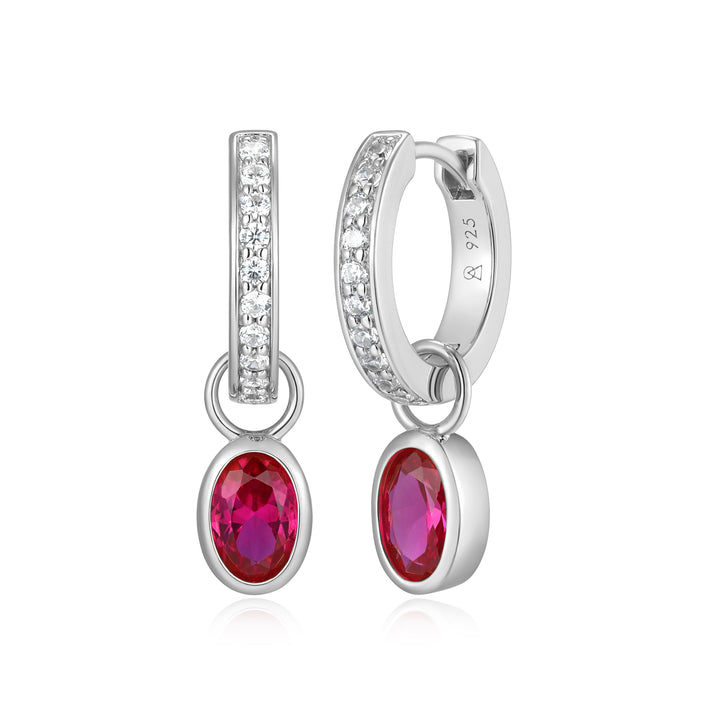 Sterling Silver 925 Purity Oval Lab Created Lab Grown Ruby Huggie Earring