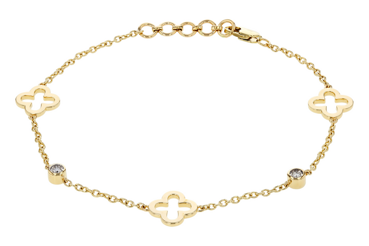 14k Yellow Gold Fancy Link .06ct Total Station Clover Diamond Bracelet