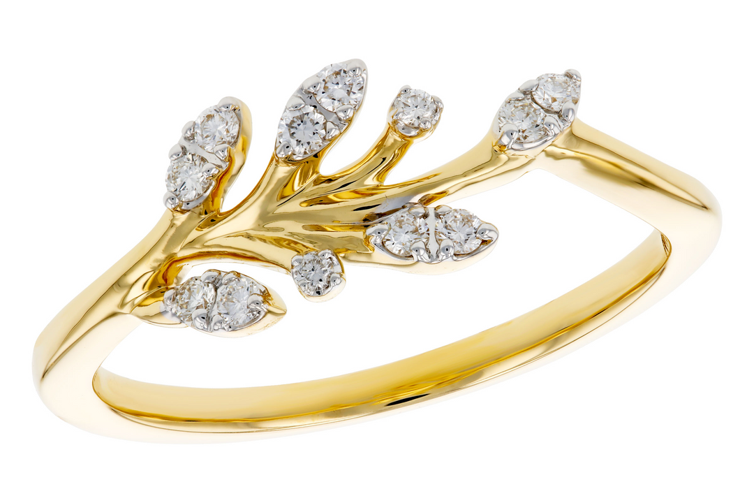 Diamond Nature Inspired Style Ring 14k Yellow Gold .12ct Total