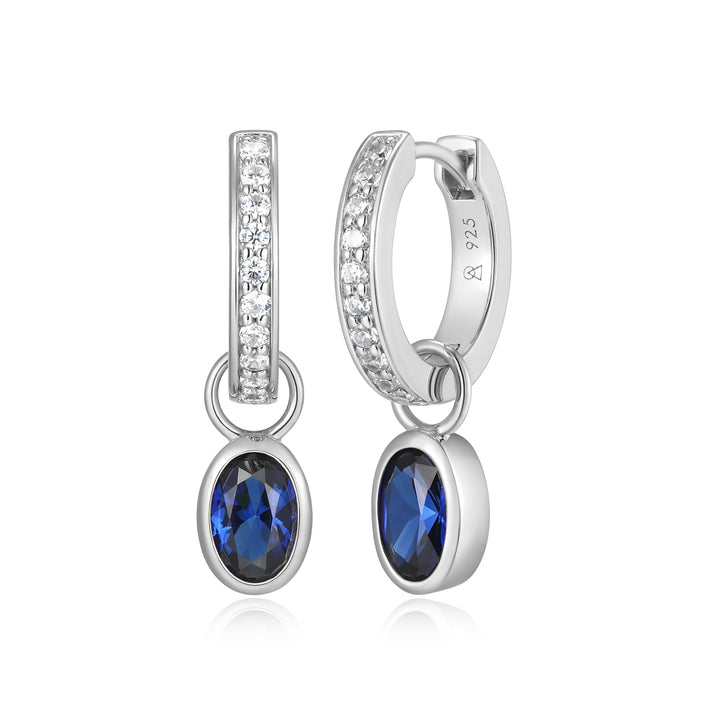Sterling Silver 925 Purity Oval Lab Created Lab Grown Sapphire Huggie Earring