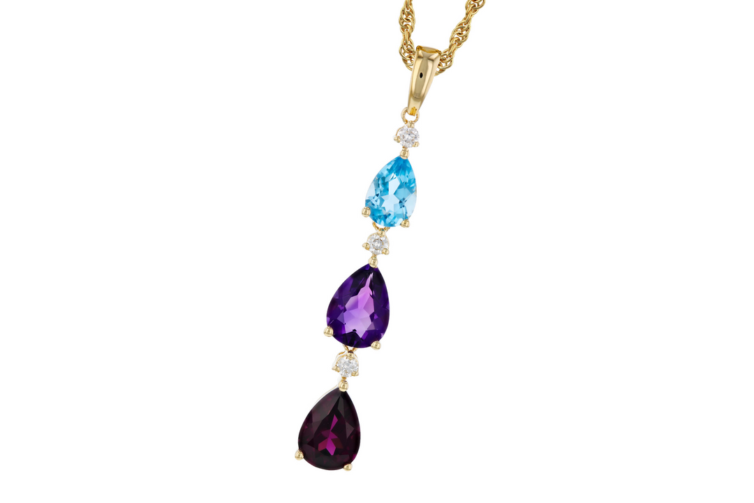 14k Yellow Gold Pear Multi Gemstone Drop Pendant