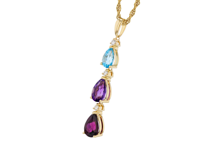 14k Yellow Gold Pear Multi Gemstone Drop Pendant