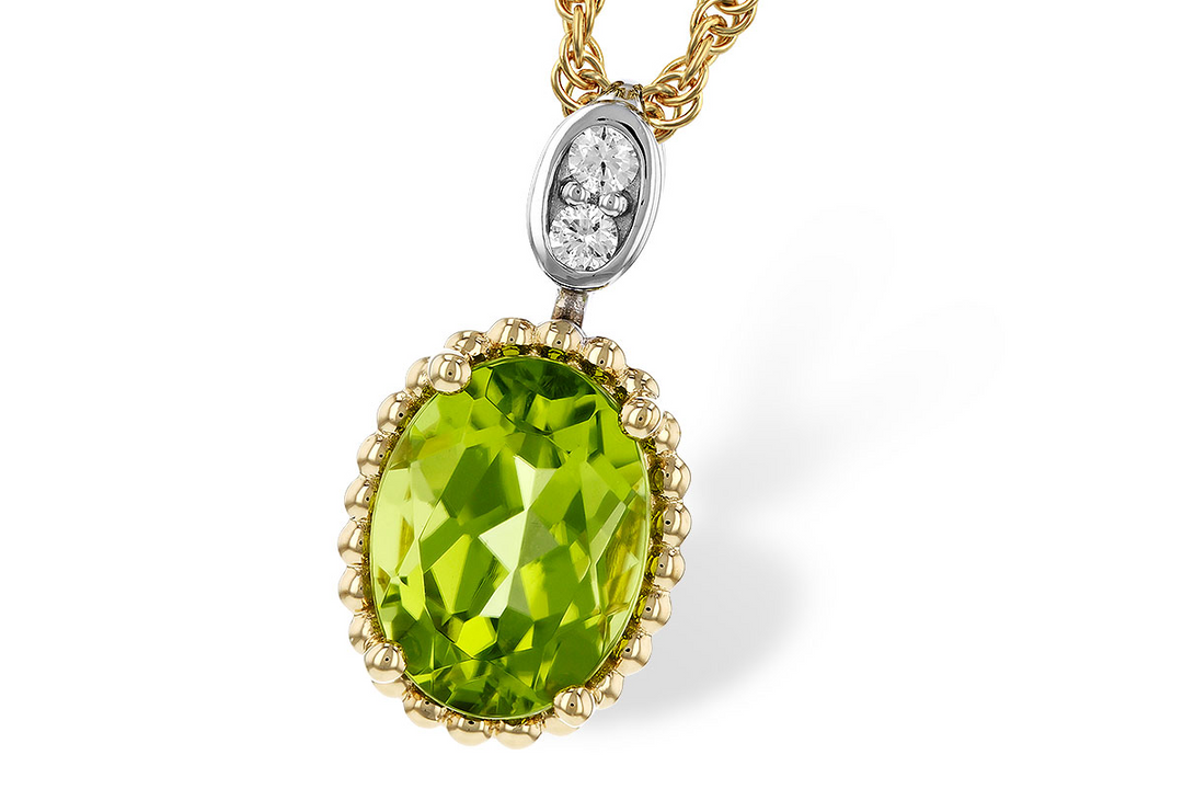 14k Two-Tone Oval Peridot Drop Pendant