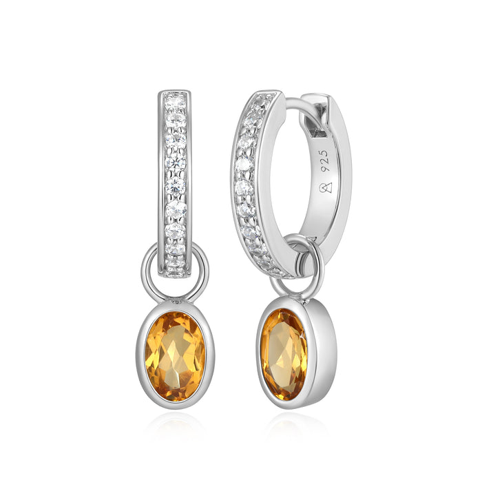 Oval Citrine Huggie earrings in Sterling Silver