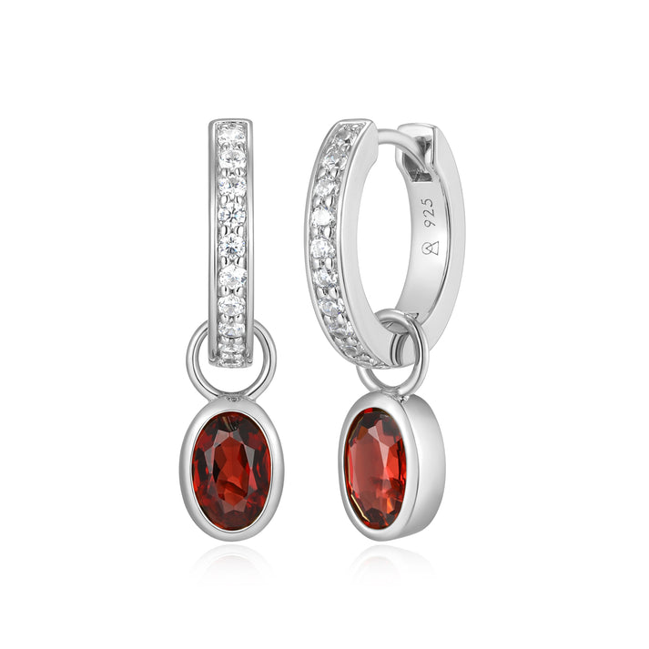 Oval Mozambique Garnet Huggie earrings in Sterling Silver