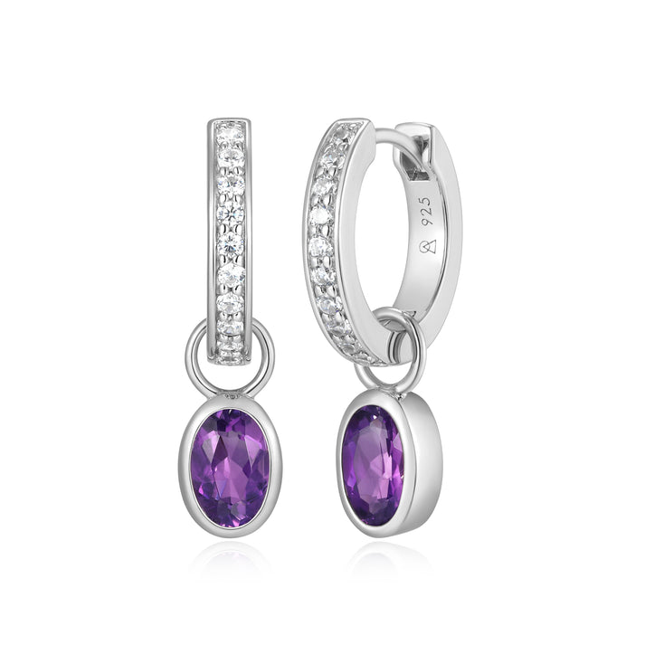 Oval Amethyst Huggie earrings in Sterling Silver