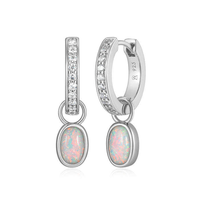Sterling Silver 925 Purity Oval Lab Created Opal Huggie Earring