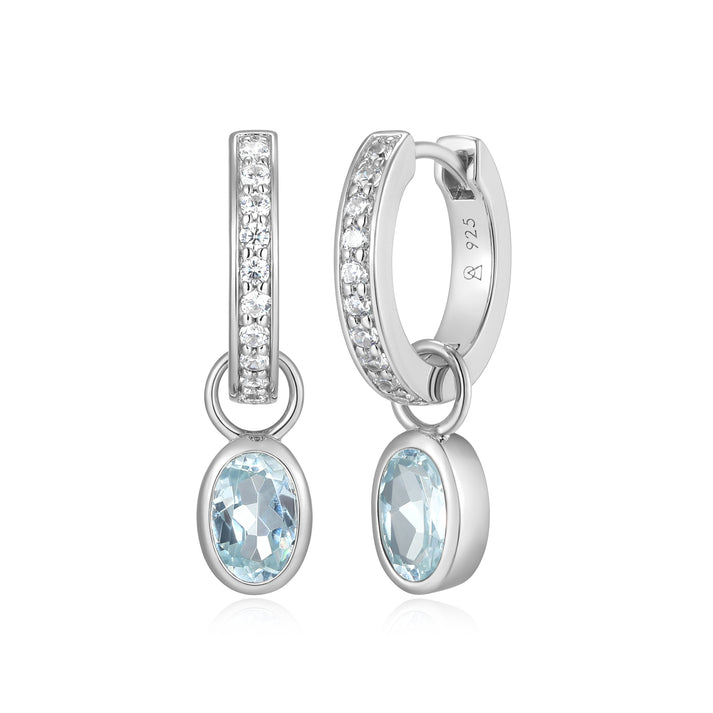 Oval Aquamarine Huggie earrings in Sterling Silver