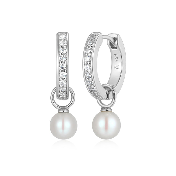 Pearl Huggie earrings in Sterling Silver