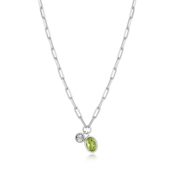 Peridot Oval Bezel Set Necklace in Sterling Silver 925 Purity