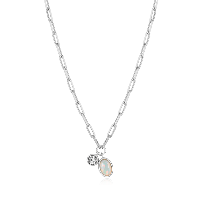 Sterling Silver Yellow Gold Plated Oval Lab Created Opal Bezel Set Necklace