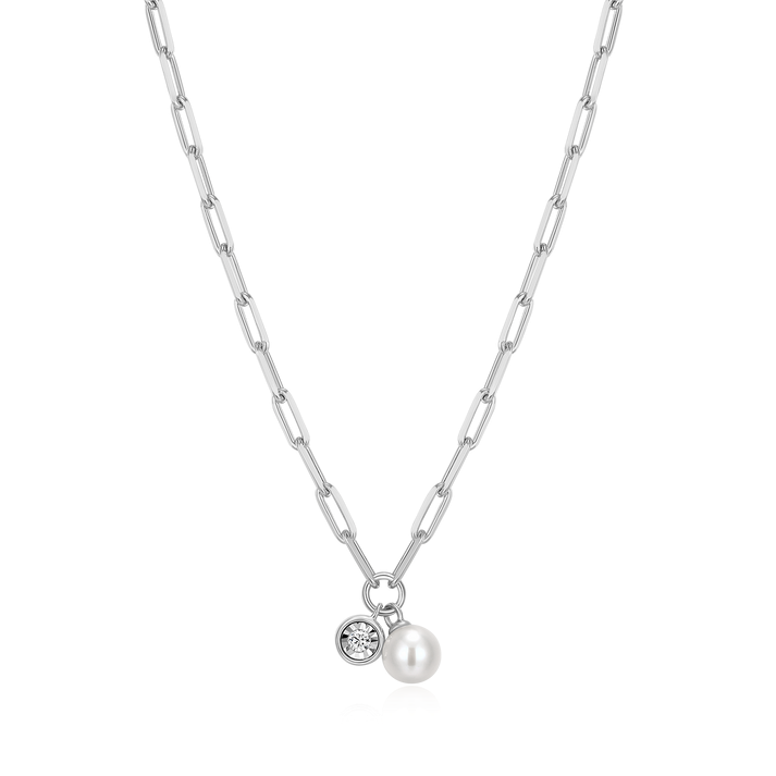 Pearl Fancy Link Necklace in Sterling Silver 925 Purity