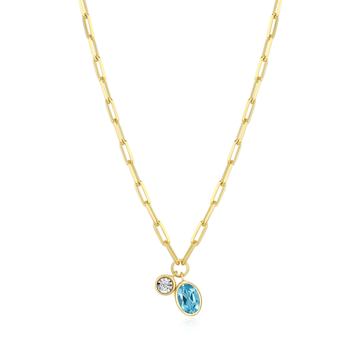 Swiss Blue Topaz Oval Bezel Set Necklace in Sterling Silver Yellow Gold Plated