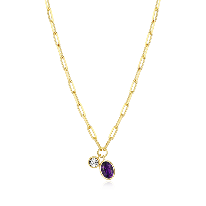 Amethyst Oval Bezel Set Necklace in Sterling Silver Yellow Gold Plated