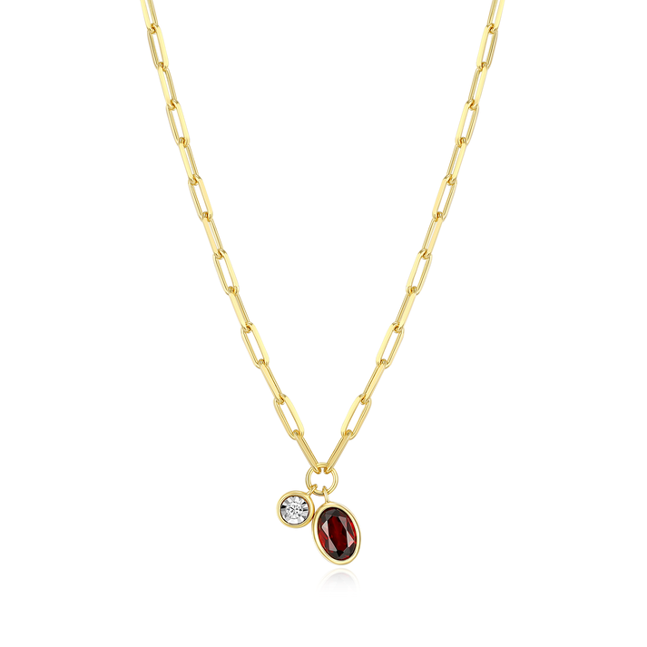 Mozambique Garnet Multi Shape Bezel Set Necklace in Sterling Silver Yellow Gold Plated