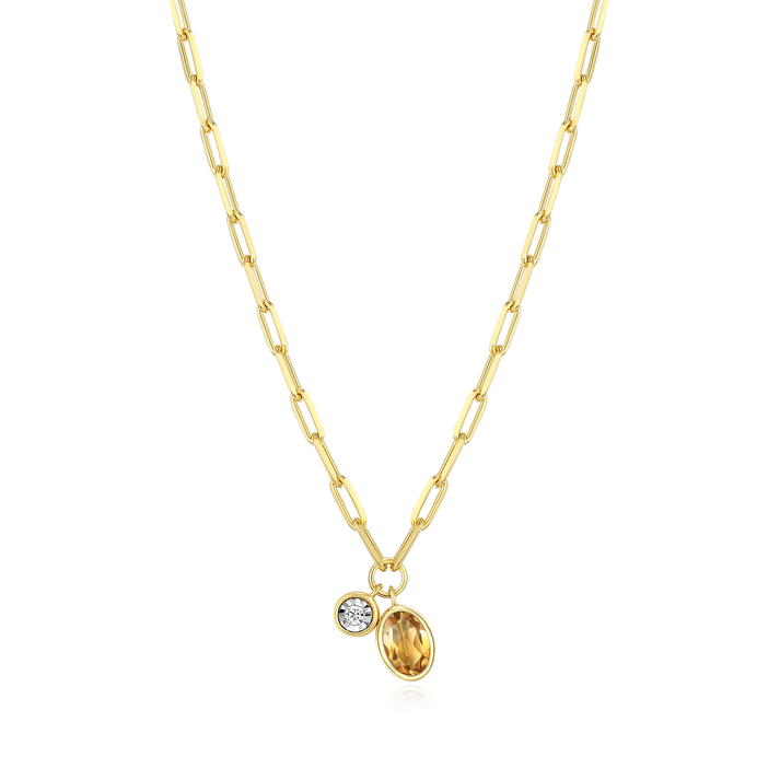 Citrine Oval Bezel Set Necklace in Sterling Silver Yellow Gold Plated