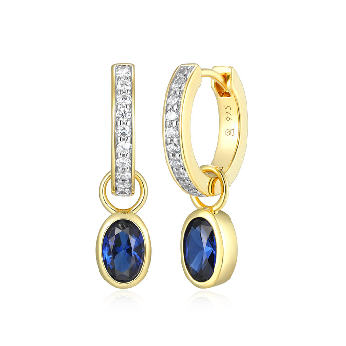 Sterling Silver Yellow Gold Plated Oval Lab Created Lab Grown Sapphire Huggie Earring