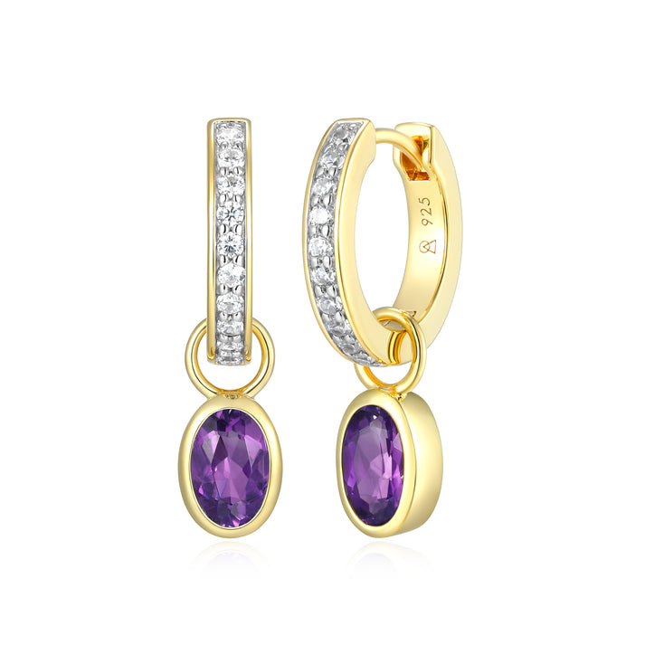 Oval Amethyst Huggie earrings in Sterling Silver