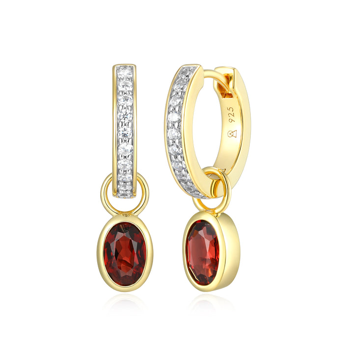 Oval Mozambique Garnet Huggie earrings in Sterling Silver