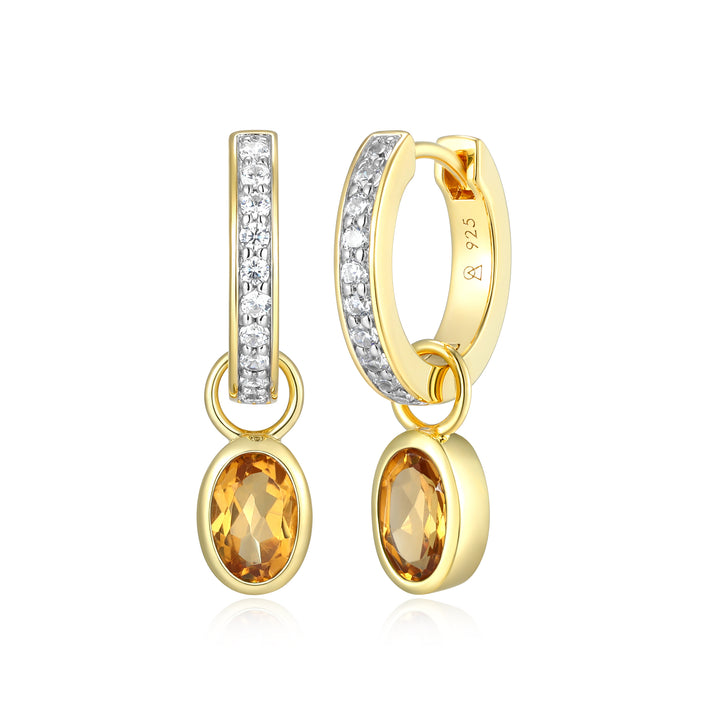Oval Citrine Huggie earrings in Sterling Silver