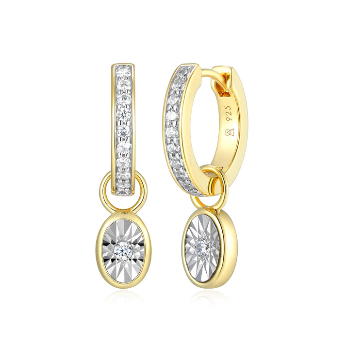 Sterling Silver Yellow Gold Plated Round Lab Created Lab Grown Diamond Huggie Earring