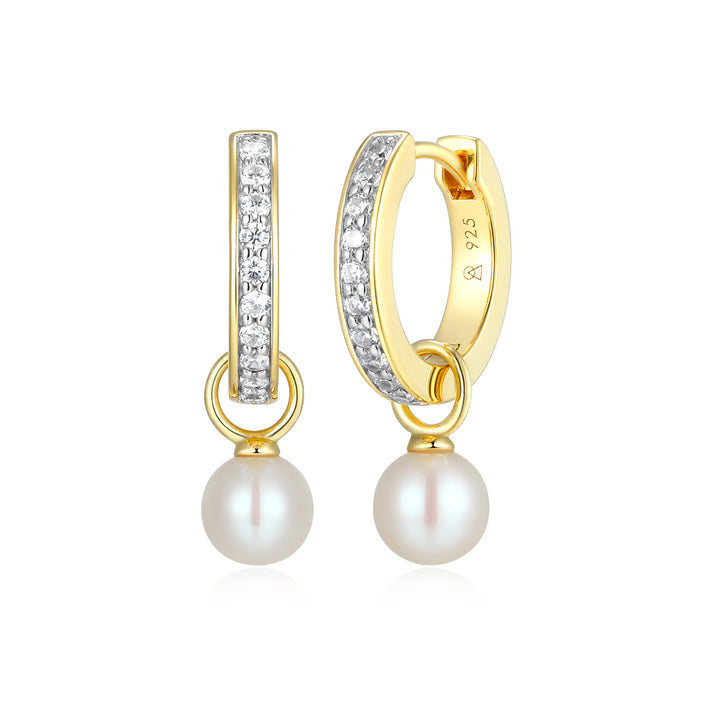 Round Pearl Huggie earrings in Sterling Silver