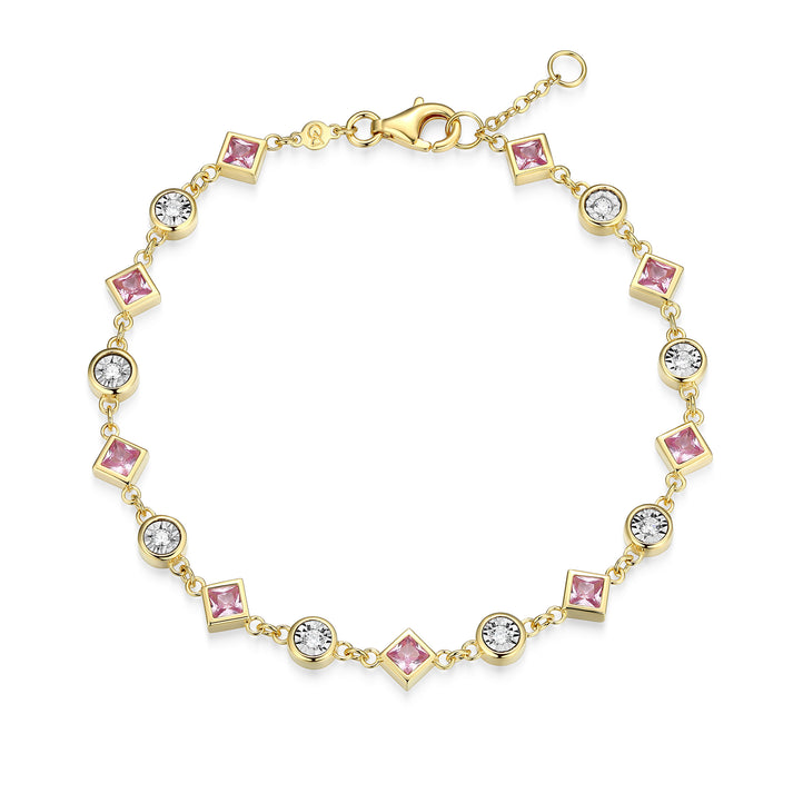 Lab Grown Pink Sapphire and Diamond Bracelet Sterling Silver