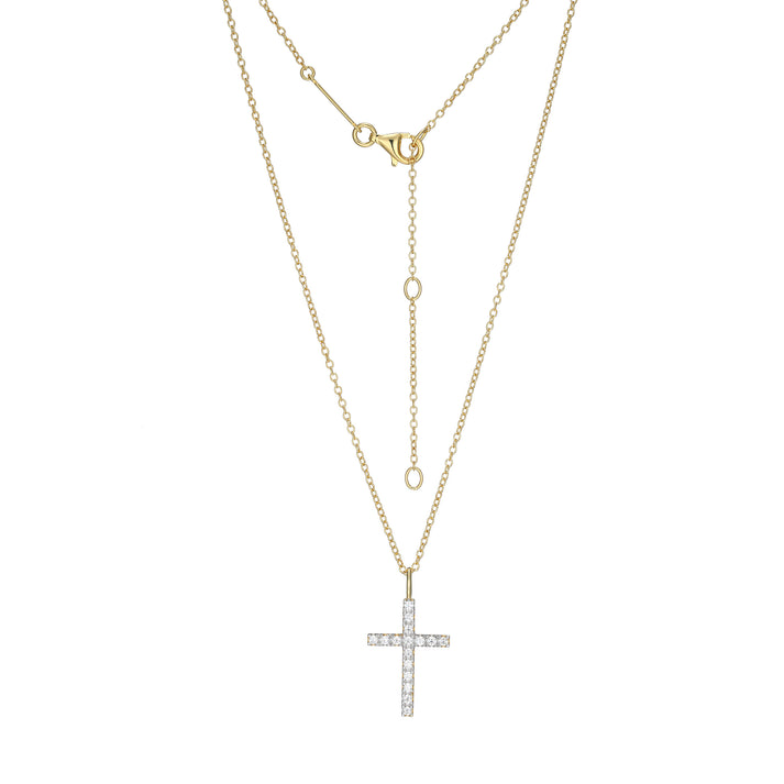 Cross Sterling Silver Yellow Gold Plated Lab Grown Diamond Necklace