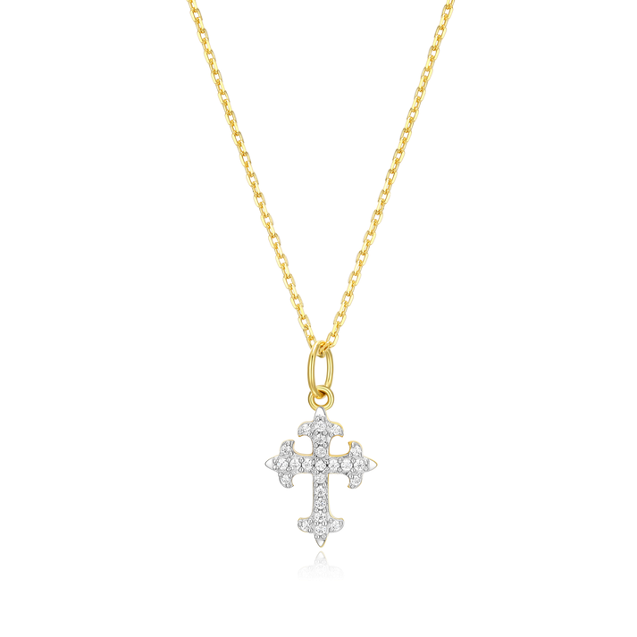 Cross Sterling Silver Yellow Gold Plated Lab Grown Diamond Necklace