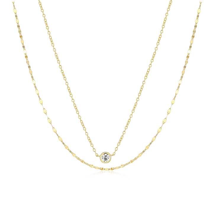 Double Chain Sterling Silver Yellow Gold Plated Lab Grown Diamond Necklace