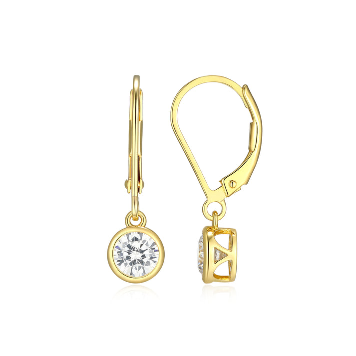 Leverback Sterling Silver Yellow Gold Plated Lab Grown Diamond Earrings