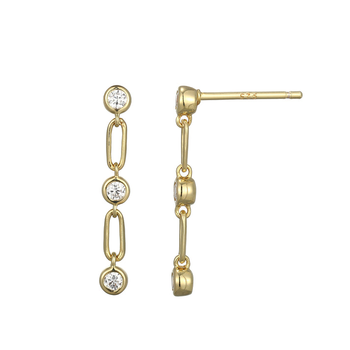 Bezel Drop Sterling Silver Yellow Gold Plated Lab Grown Diamond Earrings