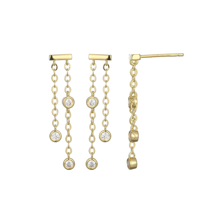Bezel Dangle Sterling Silver Yellow Gold Plated Lab Grown Diamond Earrings
