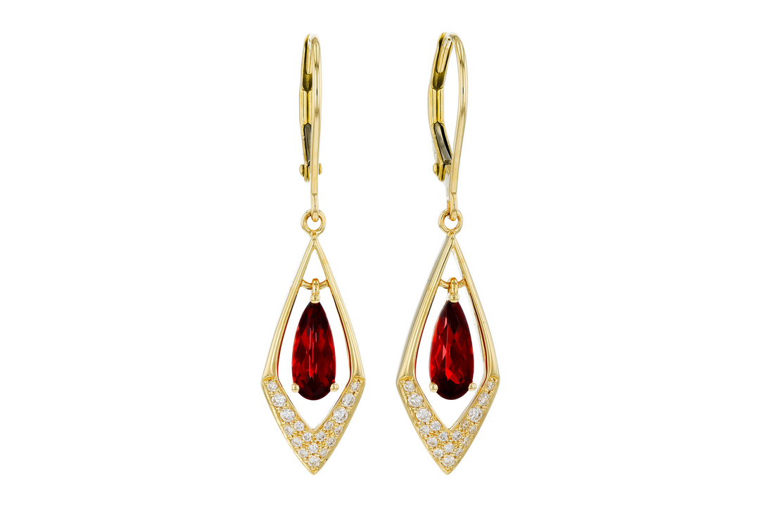 14k Yellow Gold Pear Mozambique Garnet Drop Earrings