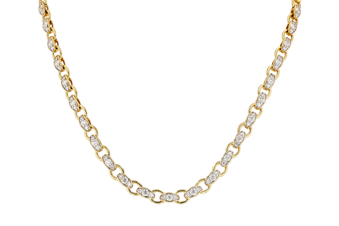 Fancy Link Diamond Necklace 3.18 TCW 14k Two-Tone