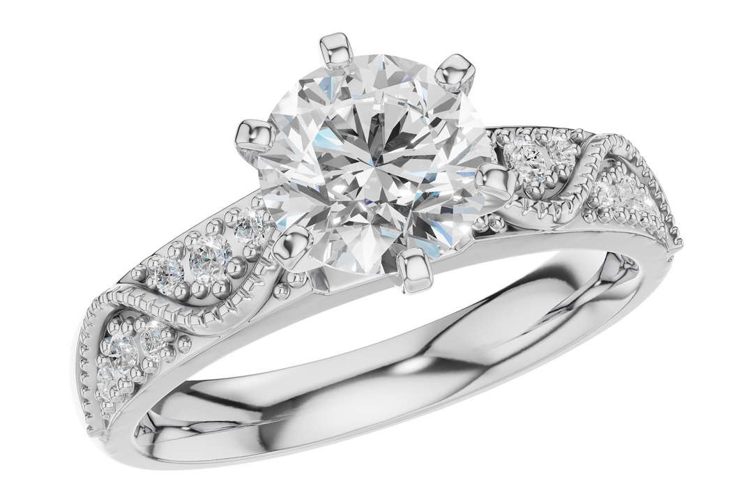 Contemporary Style Semi-Set Engagement Ring Mounting 14k White Gold .12 total Carat Weight