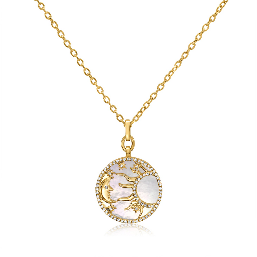 Sun Moon & Stars Nature Inspired Diamond Pendant .47ct. 14k Yellow Gold