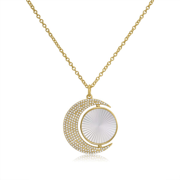 Moon Nature Inspired Diamond Pendant ct. 14k Yellow Gold