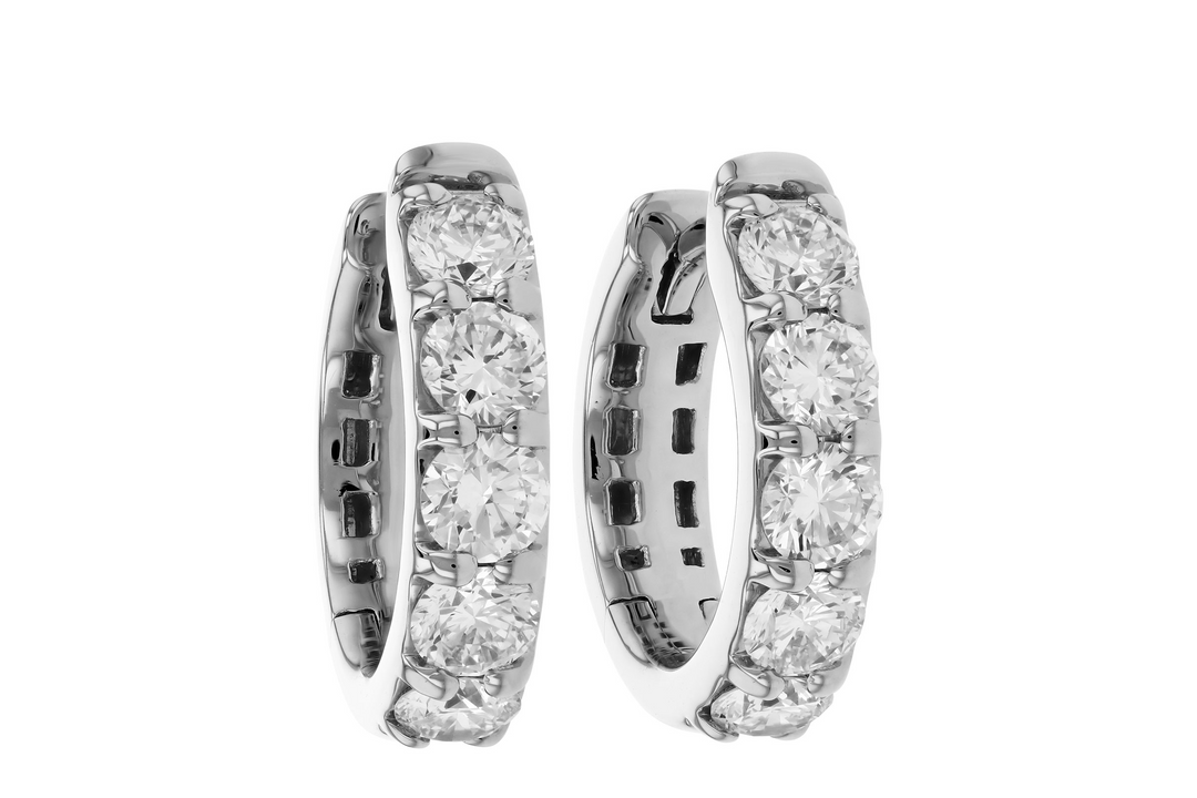 14k White Gold Hoop 1.0 Total Natural Diamond Earrings