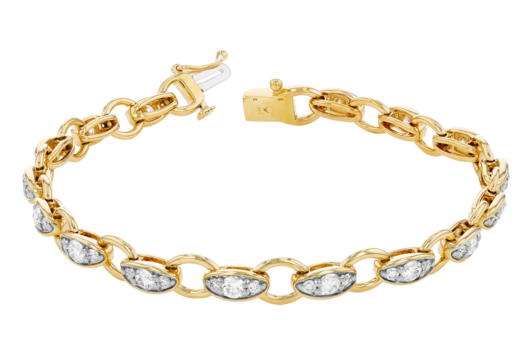 14k Yellow Gold Fancy Link 2.20 Total Diamond Bracelet