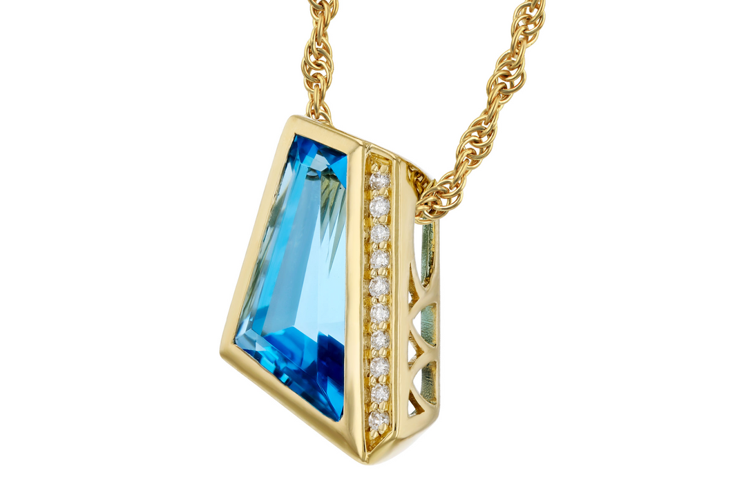 14k Yellow Gold Swiss Blue Topaz Pendant