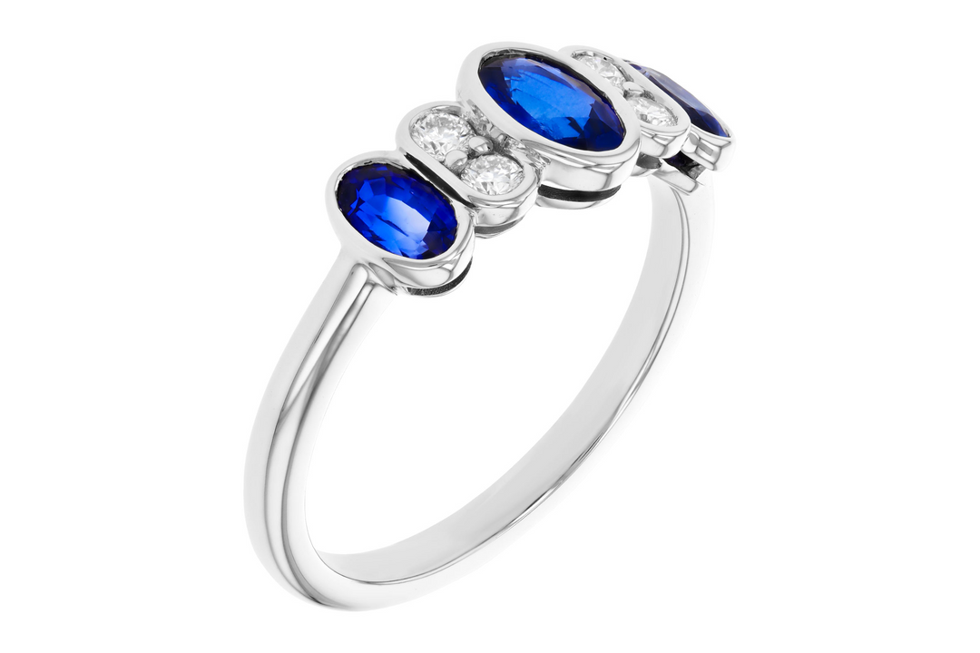 14k White Gold Oval Sapphire Bezel Set Ring