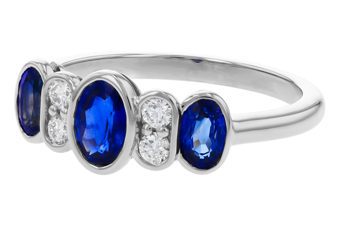 14k White Gold Oval Sapphire Bezel Set Ring
