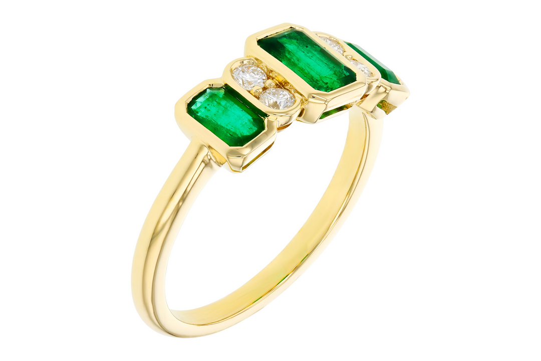 14k Yellow Gold Emerald Cut Emerald Bezel Set Ring