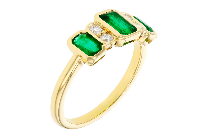 14k Yellow Gold Emerald Cut Emerald Bezel Set Ring
