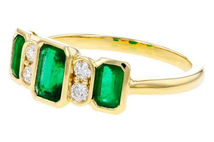 14k Yellow Gold Emerald Cut Emerald Bezel Set Ring